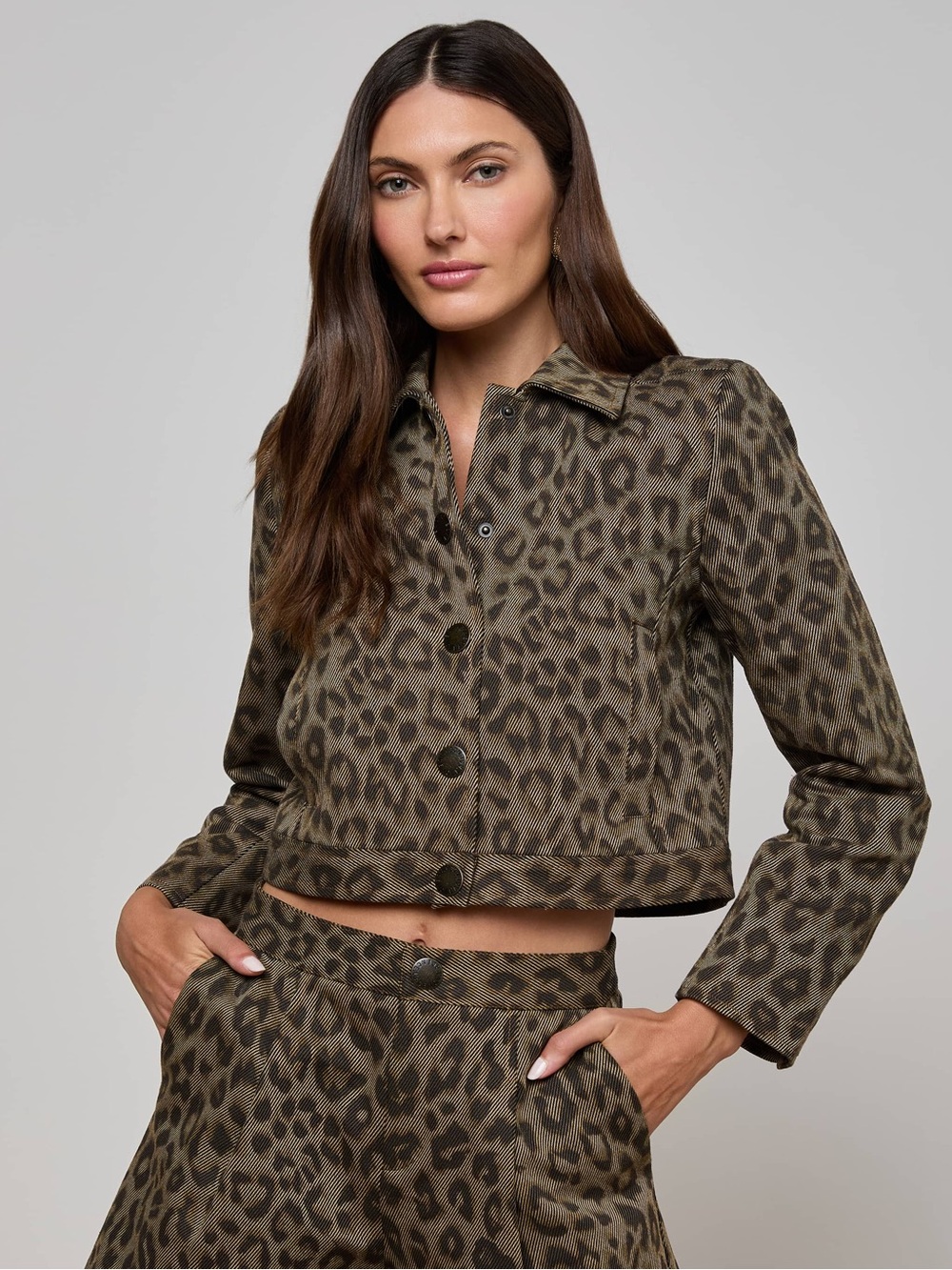L’agence Marla Crop Jacket in Multi Leopard Print S